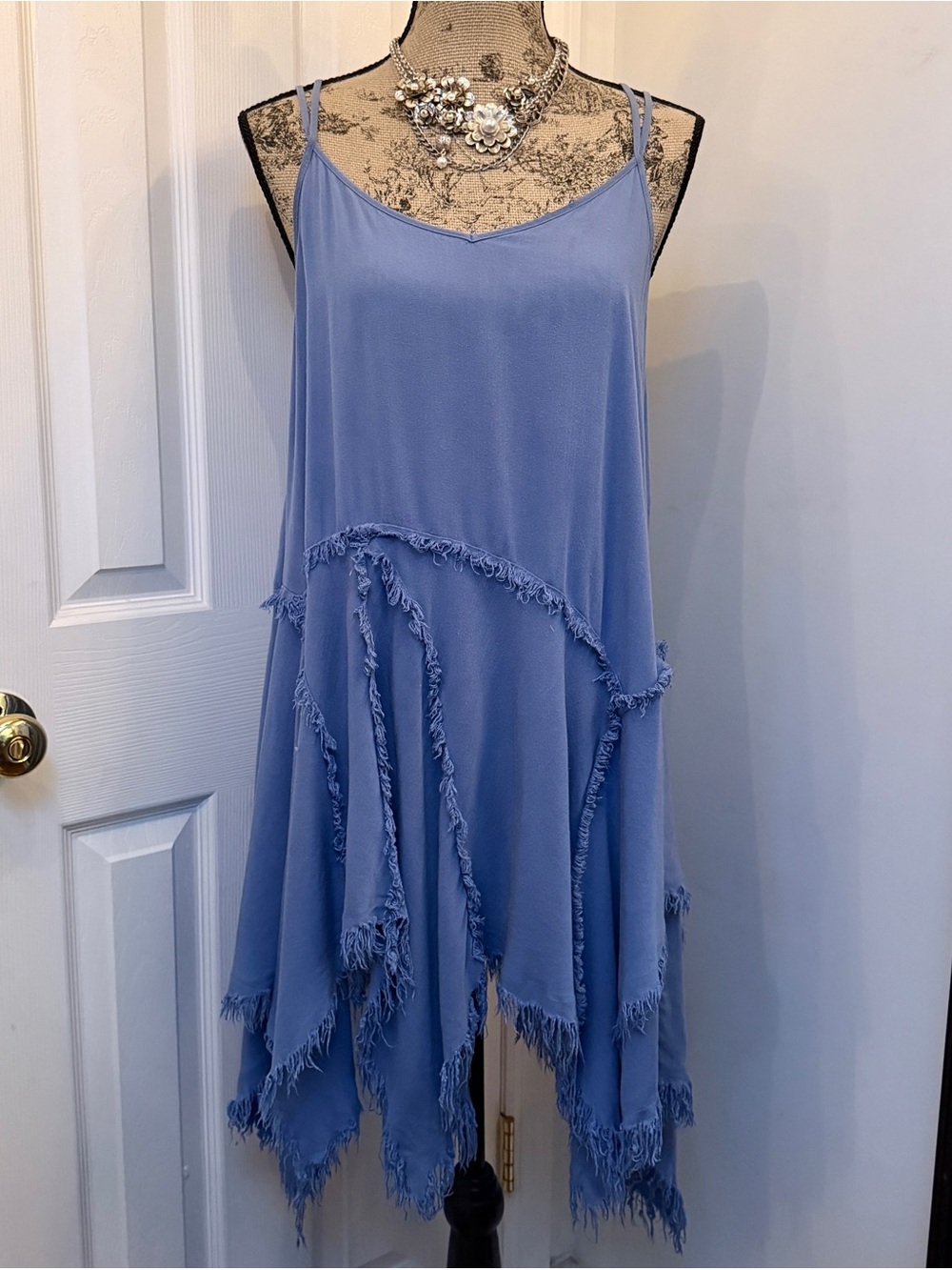 Free People Blue Tattered Up Shred Slip Dress